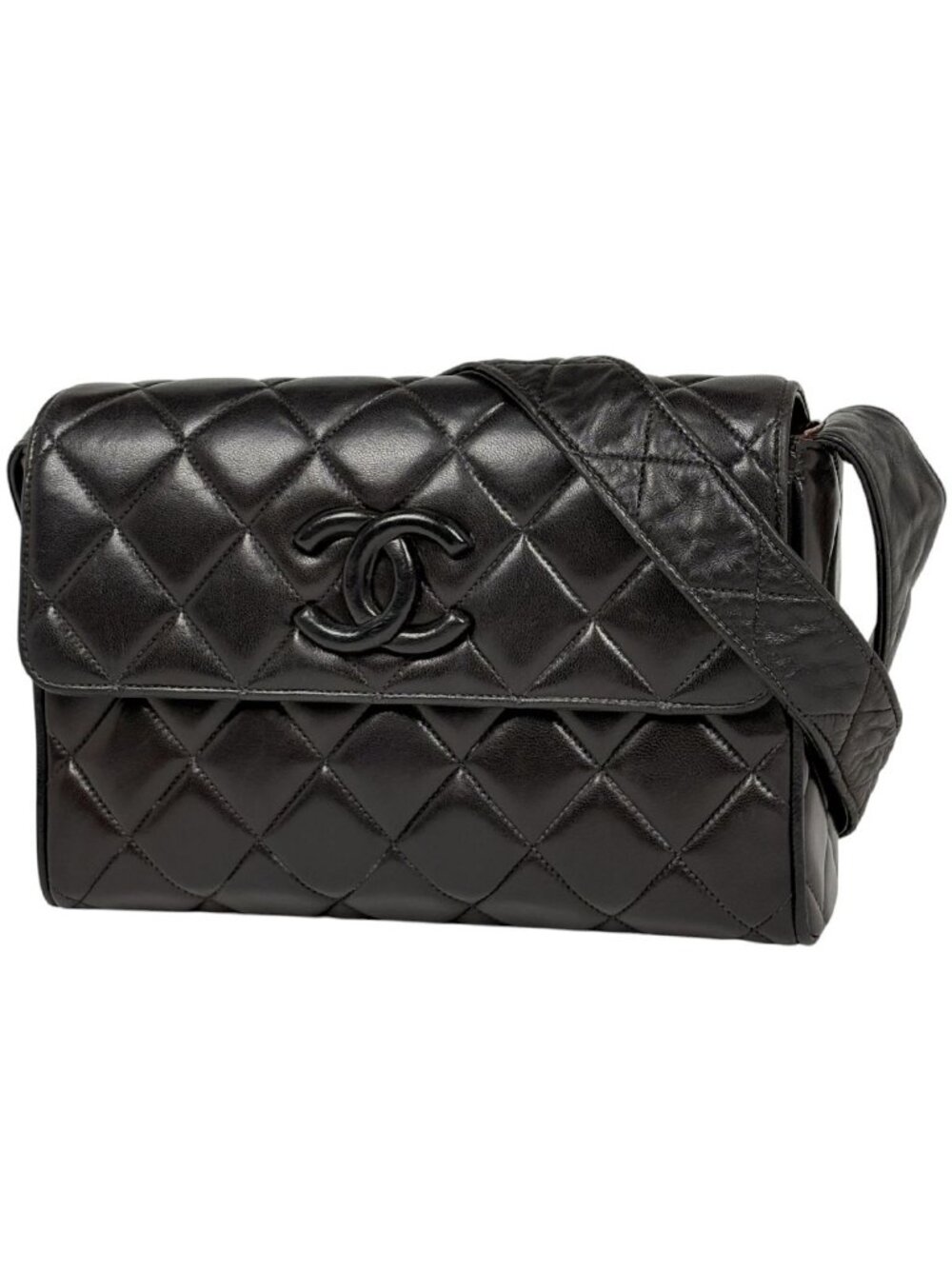 Chanel Shoulder Bag CC Logo Quilted Leather Black